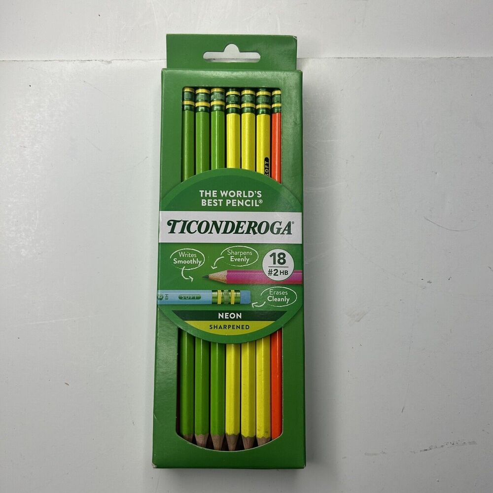 Ticonderoga 18 Ct. Neon Color Standard Wood #2 HB  Pencils Pre-Sharpened Eraser